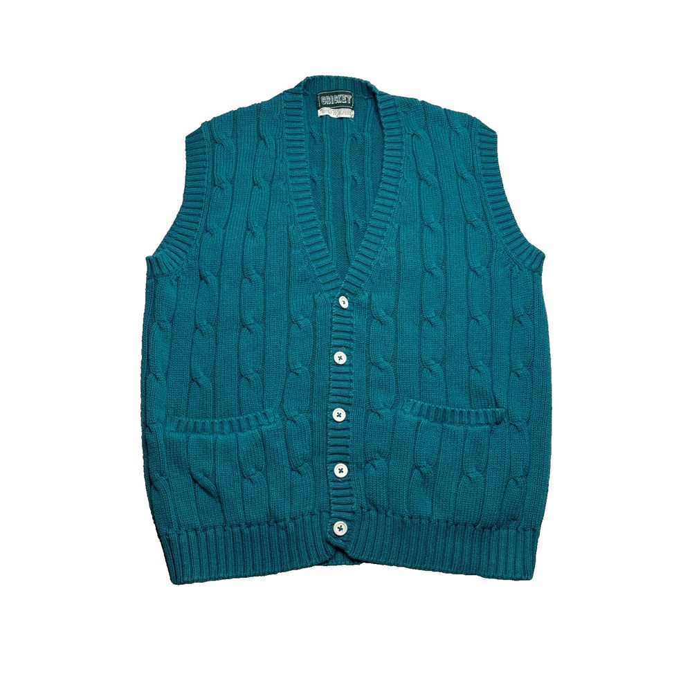 Vtg Cricket Sweater Vest Womens M Cable Knit Cardigan Button Pocket Cottagecore